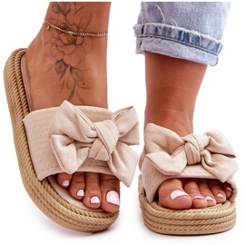 FK1 Damen-Hausschuhe aus Wildleder mit Schleife in Beige Fency