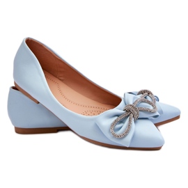 WS1 Elegante Ballerinas mit Schleife und blauen einmaligen Strasssteinen