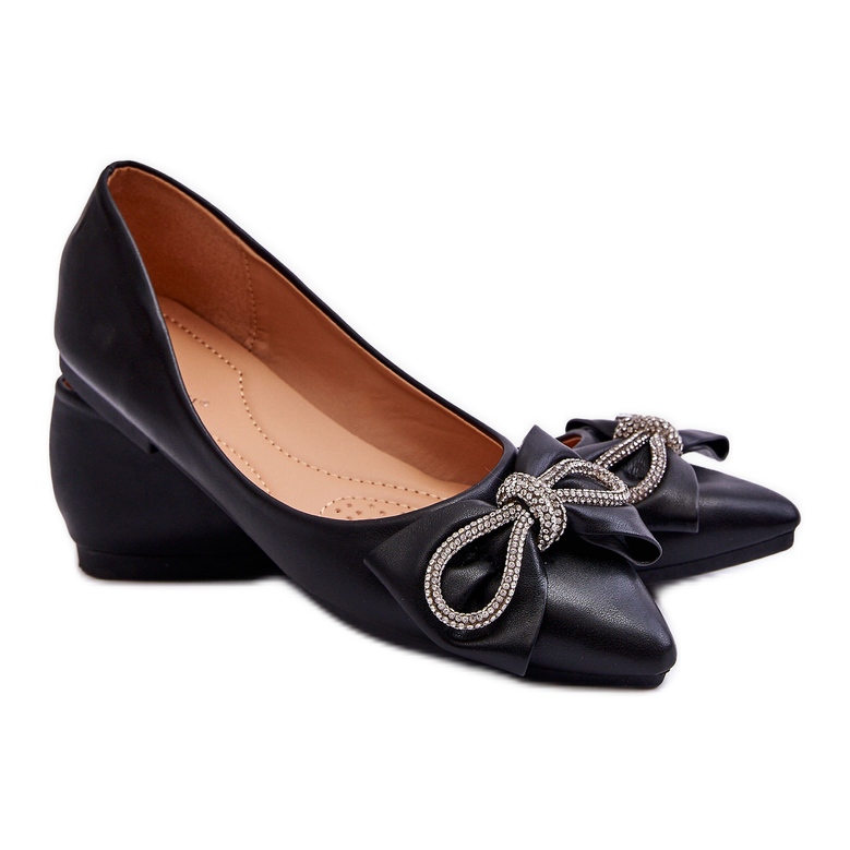WS1 Elegante Ballerinas mit Schleife und Juwelen, einmal schwarz