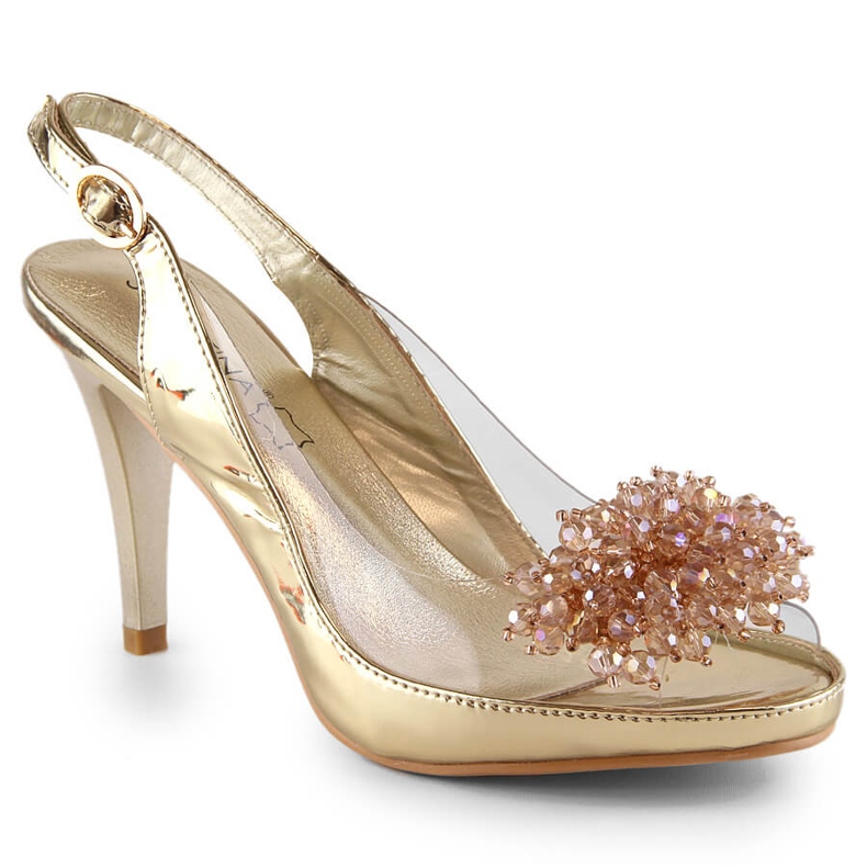 Sandalen transparente Stifte mit goldenen Sabatina-Perlen