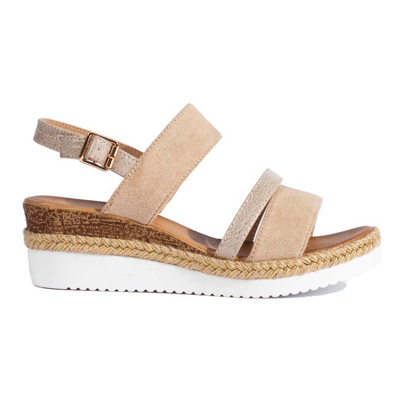 Beigefarbene Shelovet-Keilsandalen für Damen