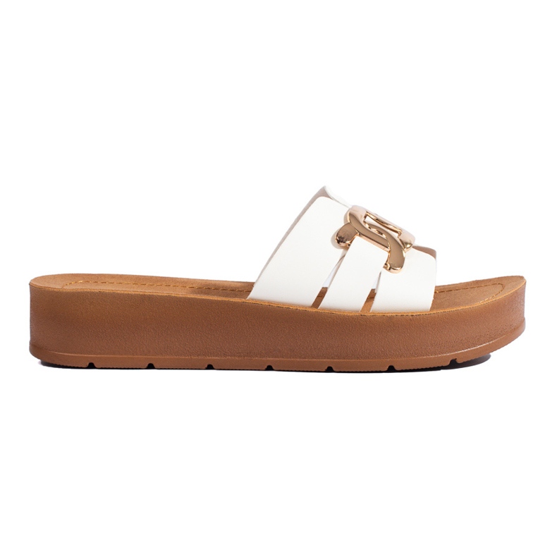 Weiße Shelovet Plateau-Slipper für Damen