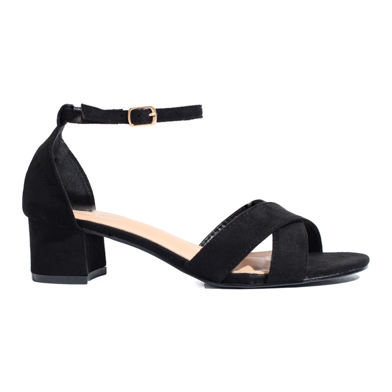 Schwarze Wildleder-Sandalen mit niedrigem Absatz von Shelovet