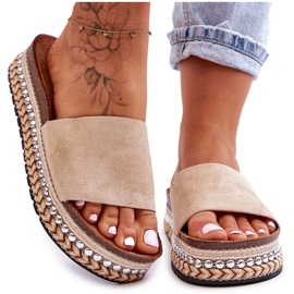 WR1 Damen-Hausschuhe aus glattem Wildleder Beige Hayen