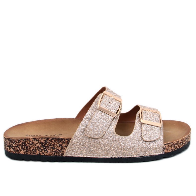 Alexa Gold-Glitzer-Kork-Hausschuhe golden