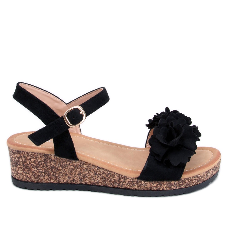 Keilsandaletten mit Blumen von Pionter Black schwarz