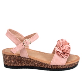 Keilsandalen mit Blumen Pionter Pink rosa