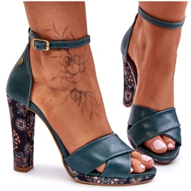 Maciejka Leder High Heels Sandalen 06081-09 Dunkelgrün