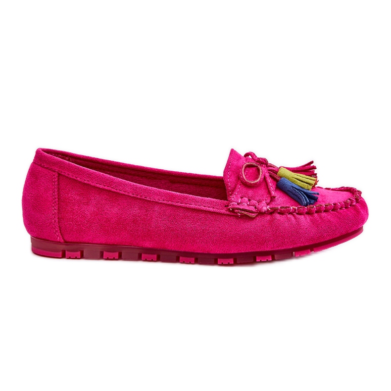 PS1 Wildleder-Loafer mit Schleife und Fransen, Fuchsia Dorine rosa