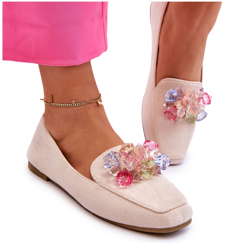 PS1 Wildledermokassins mit dekorativen Kristallen in Beige von Arvilla