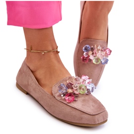 PS1 Wildleder-Loafer mit dekorativen Kristallen in Dunkelbeige von Arvilla