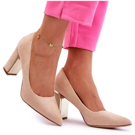Klassische Wildleder-Pumps mit Absatz Beige Elizabeth