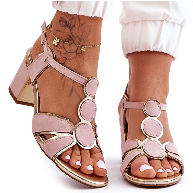 Damen-Sandalen aus Leder mit niedrigem Absatz in Rosa von Riley