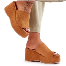 Camel Martina Damen-Slipper mit dicker Plateausohle braun