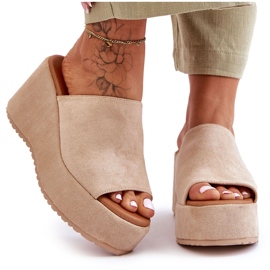 Solide Plateau-Hausschuhe für Damen Beige Martina