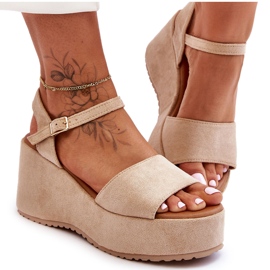 Wildleder-Keilsandalen für Damen Beige Lydia