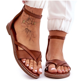 Flache Sandalen mit Reißverschluss für Damen Braun Rise Up!