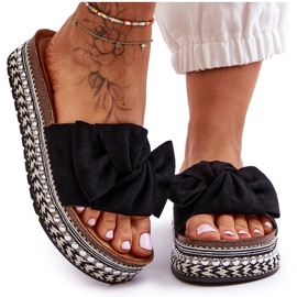 Damen-Hausschuhe aus Wildleder mit Schleife, Schwarz, Lauria