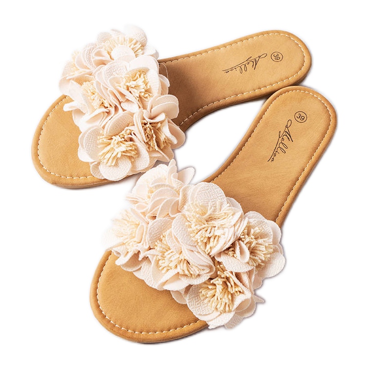 Beige Hausschuhe mit Blumen von Alfrida