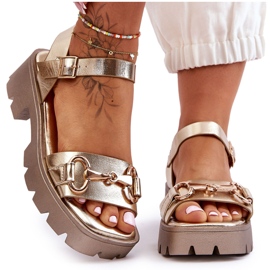 Damen-Ledersandalen mit goldener Emori-Verzierung