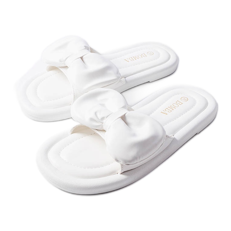 Weiße Hausschuhe mit Schleife von Lende