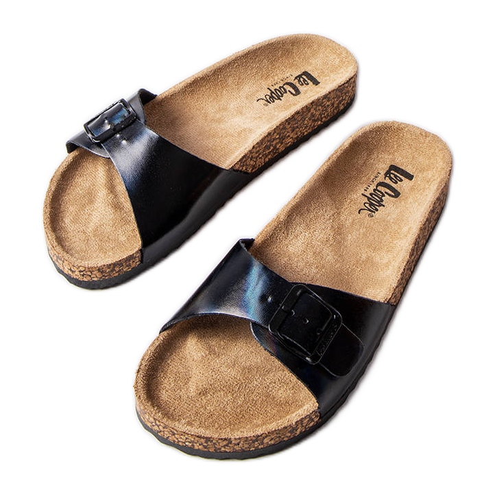 Schwarze Pantoletten aus Kork mit Schnallen von Lee Cooper LCW-22-35-1167L
