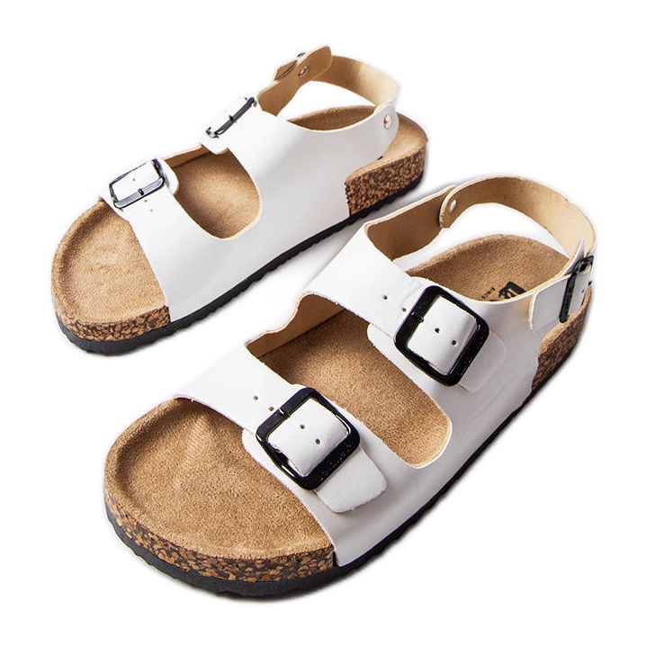 Weiße Korksandalen mit Schnallen von Lee Cooper LCW-22-35-1160L