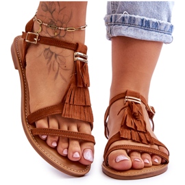 Damensandalen Flaches Wildleder Boho Braun Lucami