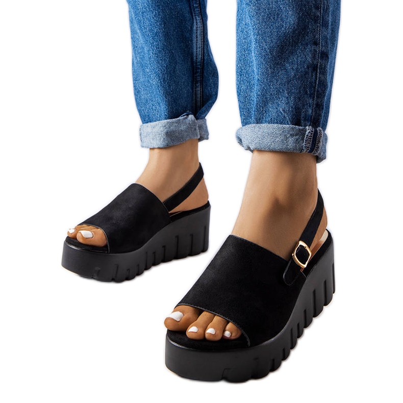 Schwarze Keilsandaletten für Damen von Berfin