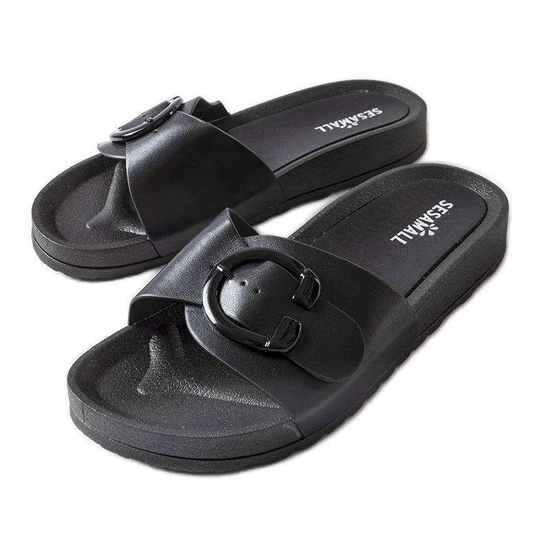 Schwarze Pantoletten mit Schnalle von Généreux