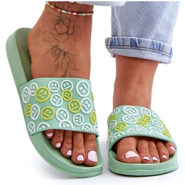 Damenhausschuhe mit Emoticons, grüne Cosette