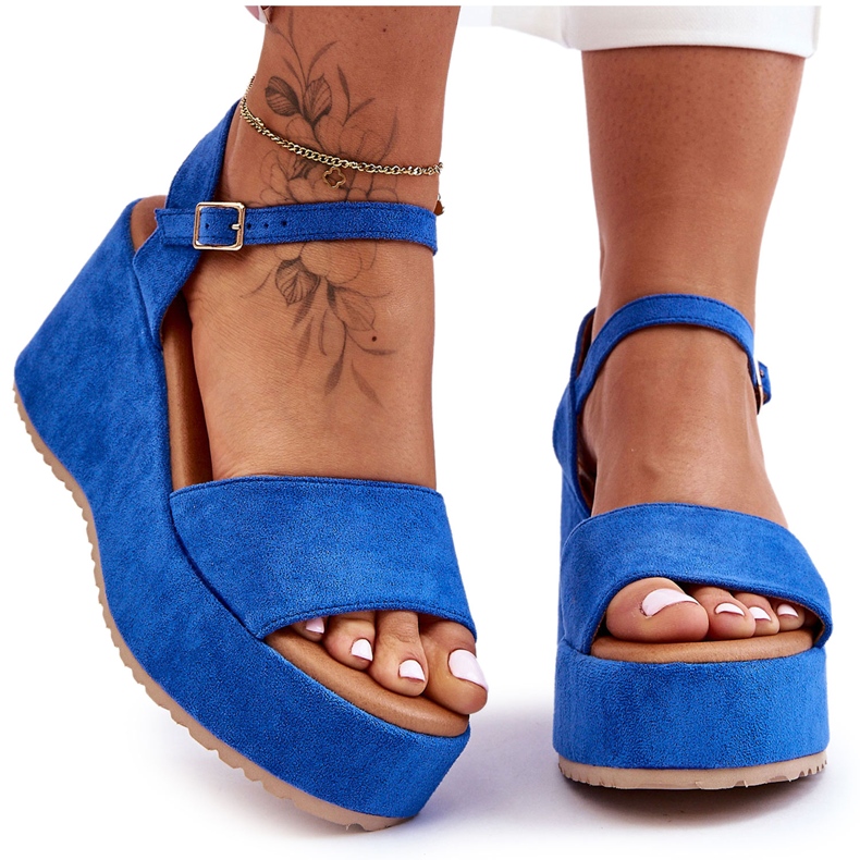 Damen-Wildleder-Keilsandalen Blau Lydia