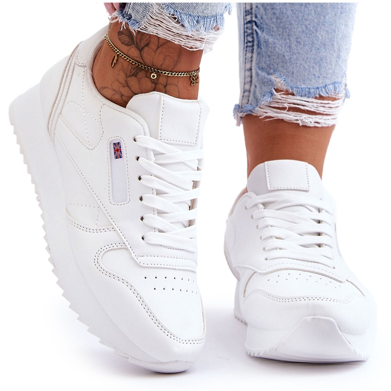 PM1 Weiße Merida-Leder-Schnür-Plateau-Sportschuhe