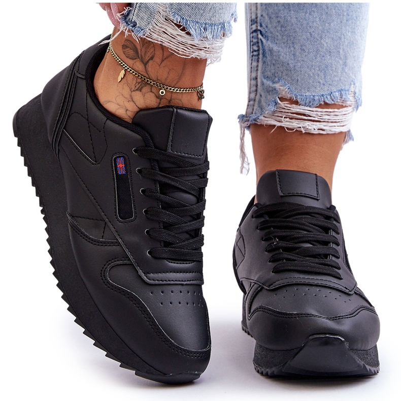 PM1 Schwarze Schnür-Sportschuhe „Merida“ aus Leder mit Plateausohle