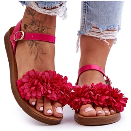 Damensandalen mit Stoffblumen Fuchsia Fiori rosa