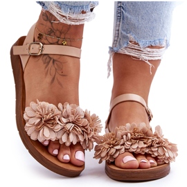 Damensandalen mit Stoffblumen Beige Fiori