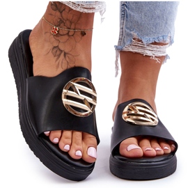 Damenhausschuhe mit Black Secrets-Dekoration schwarz