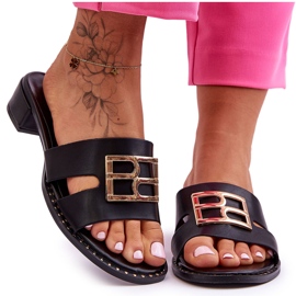 PG1 Elegante Damenhausschuhe mit Dekoration Schwarz Atlantis