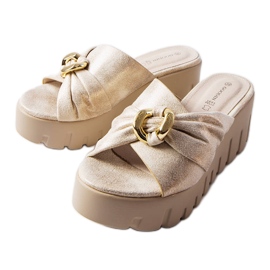 Laura Gold Damen-Keilpantoffeln golden