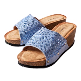 Inna Blaue Guymon-Keilsandalen mit Strasssteinen