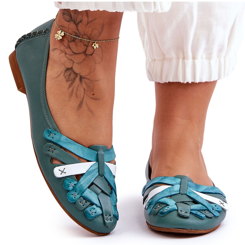 Damen-Ballerinas aus Leder Maciejka 01358-36 Türkis grün