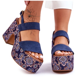 Maciejka Leder High Heels Sandalen 06089-17 Marineblau