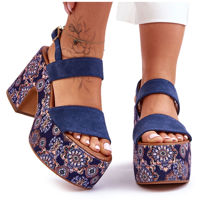 Maciejka Leder High Heels Sandalen 06089-17 Marineblau