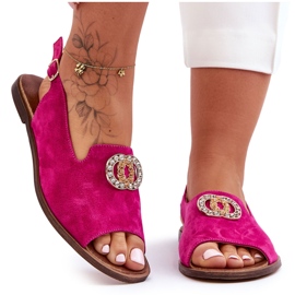 Flache Wildledersandalen mit Dekoration Nicole 2744/067 Fuchsia rosa