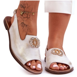 Flache Ledersandalen mit Verzierung Nicole 2744/004 Weiß-Gold