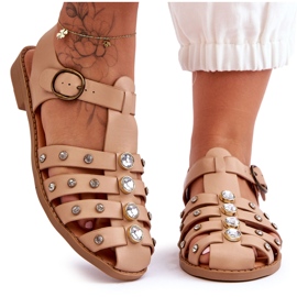 Flache Damensandalen mit Zirkonen Beige Ascot
