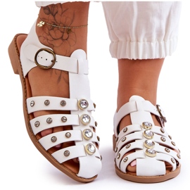 Flache Damensandalen mit Zirkonen Weiß Ascot