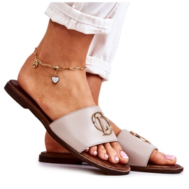 Damen-Flip-Flops aus Leder mit Verzierung Nicole 2735 Beige