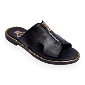 Lemar Damenhausschuhe mit dekorativem Reißverschluss Schwarz Clarence