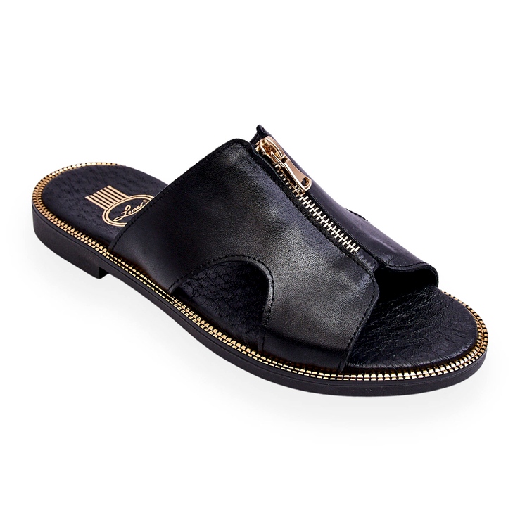 Lemar Damenhausschuhe mit dekorativem Reißverschluss Schwarz Clarence